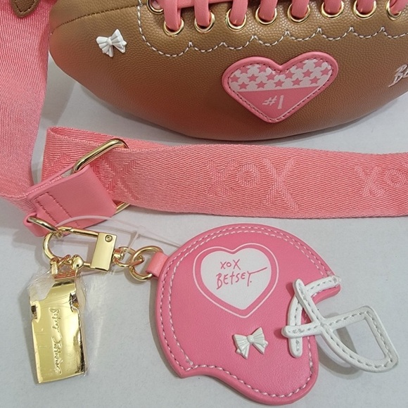 🏈 Betsey Johnson Game Day Football Shaped Crossbody Bag w/ Charm & Whistle - Picture 3 of 6